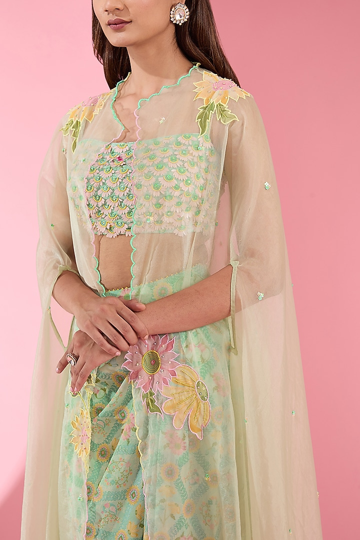 Green Chiffon Floral Printed Skirt Set by Show Shaa at Pernia's Pop Up Shop