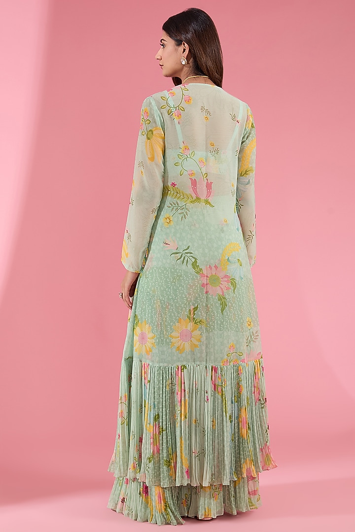 Green Chiffon Printed Gharara Set by Show Shaa at Pernia's Pop Up Shop