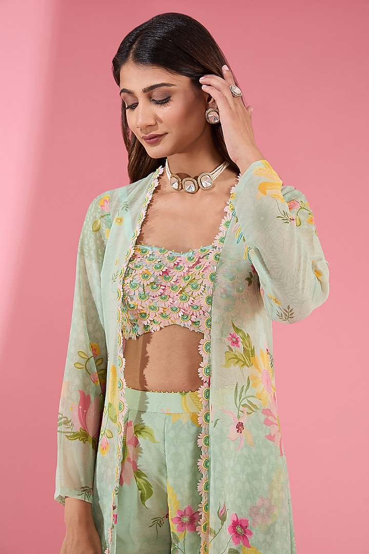 Green Chiffon Printed Gharara Set by Show Shaa at Pernia's Pop Up Shop