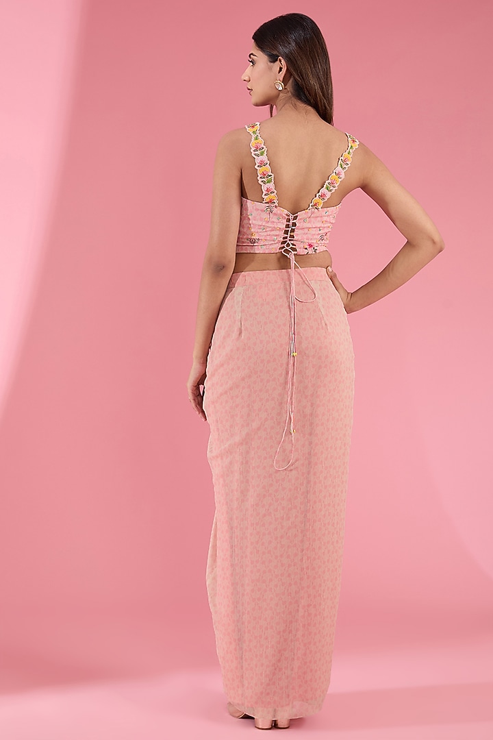Pink Chiffon Draped Skirt Set by Show Shaa at Pernia's Pop Up Shop