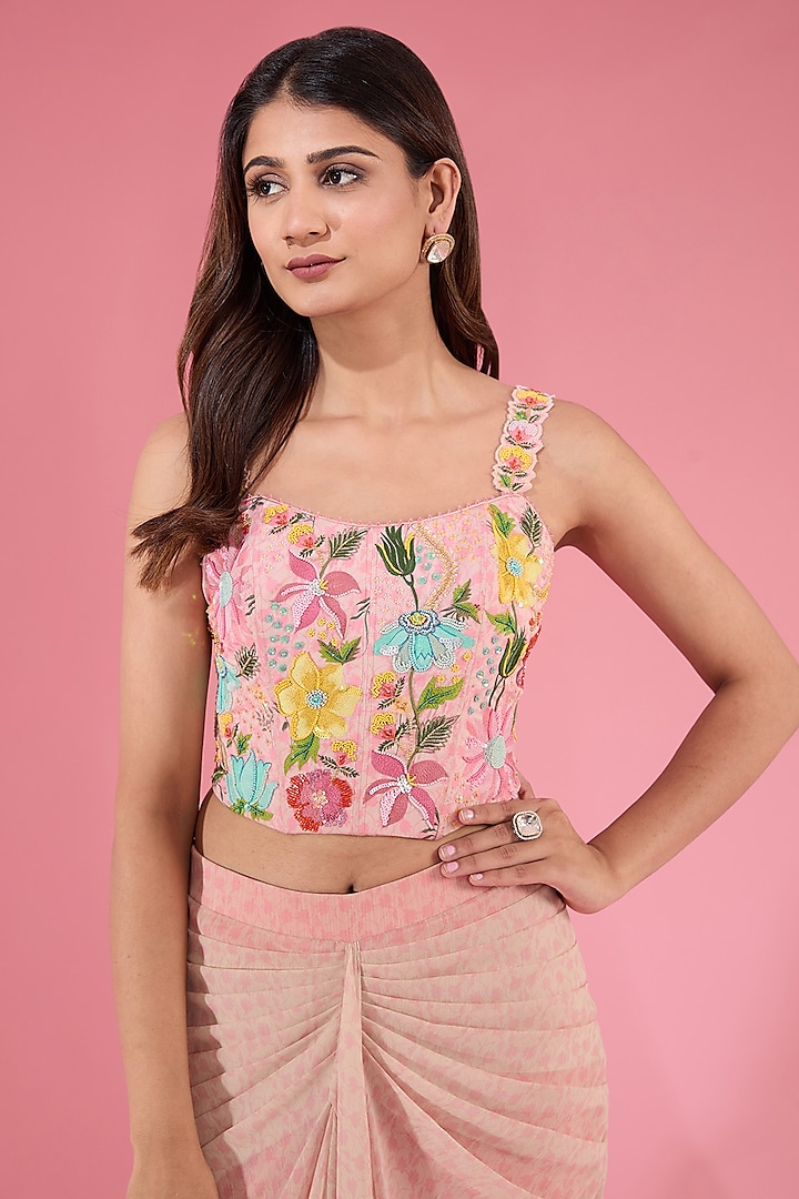 Pink Chiffon Draped Skirt Set by Show Shaa at Pernia's Pop Up Shop