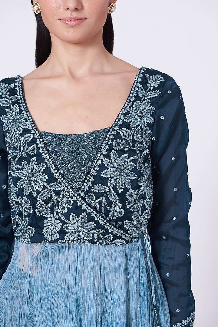 Cobalt Blue Embroidered Angrakha Kurta Set by Show Shaa at Pernia's Pop Up Shop
