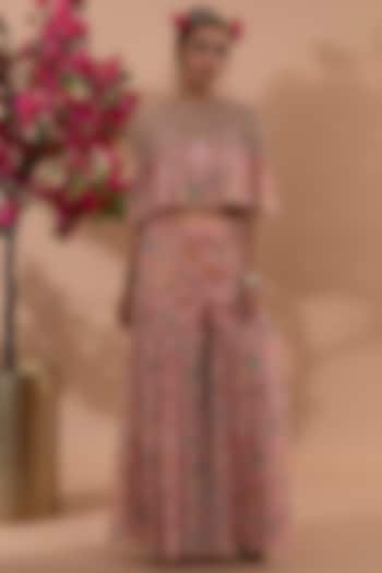Dusty Rose Pink Chiffon Floral Printed Gharara Set by Show Shaa