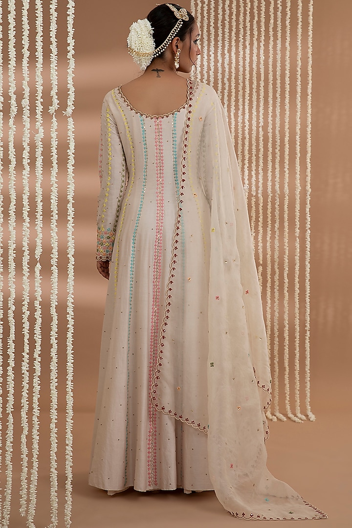 Ivory Chanderi Jaal Embroidered Wedding Anarkali Set by Show Shaa at Pernia's Pop Up Shop