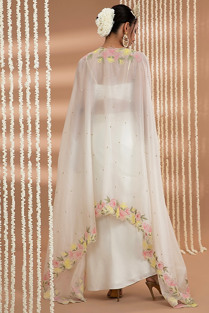 Ivory Organza Floral Embroidered Cape Set by Show Shaa at Pernia's Pop Up Shop
