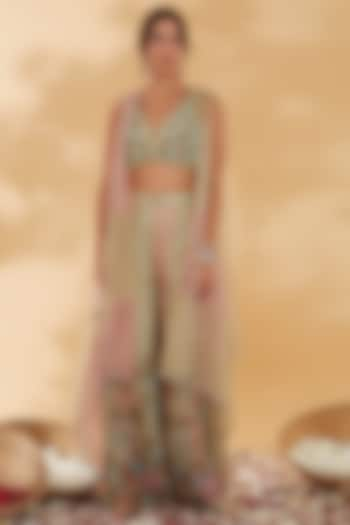 Dusty Rose & Mint Kota Silk Kalidar Pant Set by Show Shaa at Pernia's Pop Up Shop