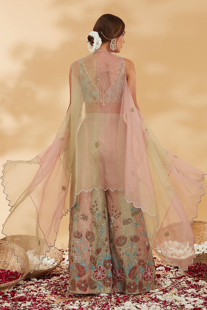 Dusty Rose & Mint Kota Silk Kalidar Pant Set by Show Shaa at Pernia's Pop Up Shop