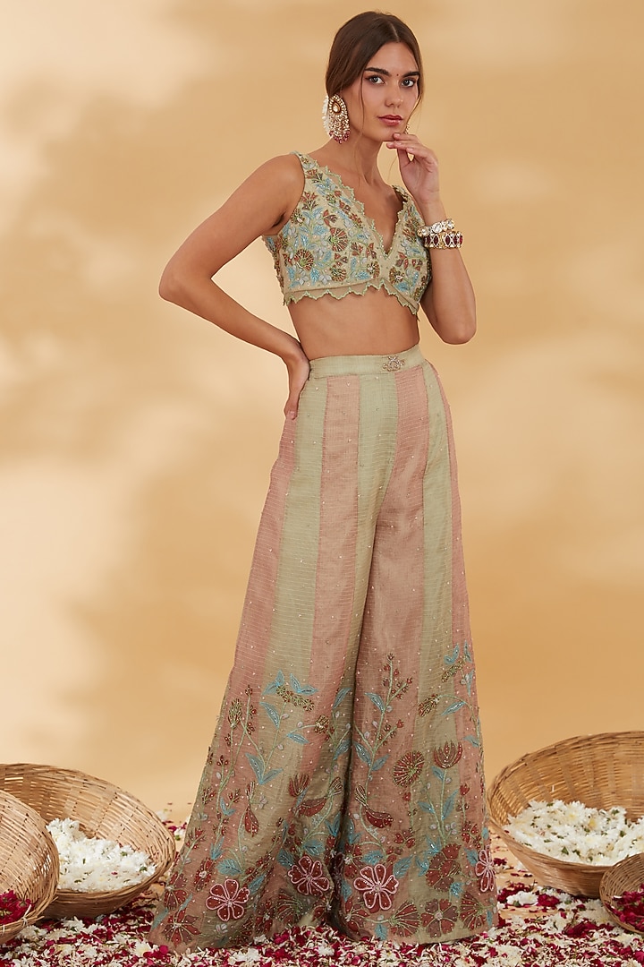 Dusty Rose & Mint Kota Silk Kalidar Pant Set by Show Shaa at Pernia's Pop Up Shop
