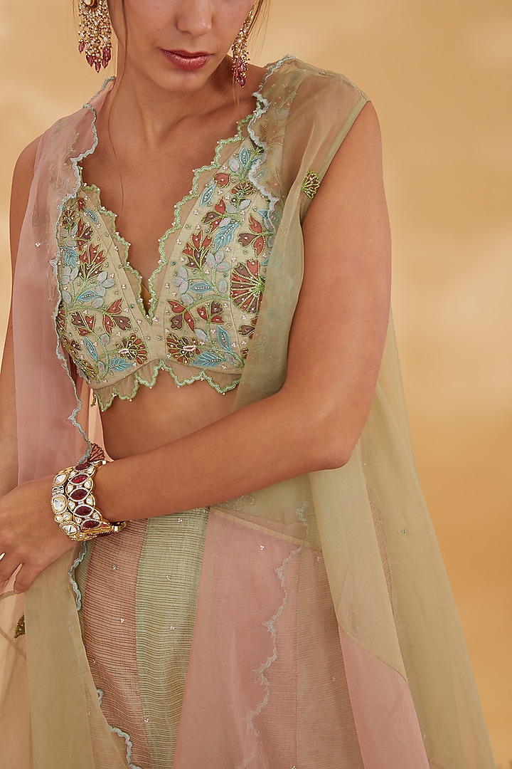 Dusty Rose & Mint Kota Silk Kalidar Pant Set by Show Shaa at Pernia's Pop Up Shop