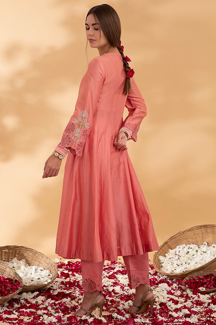 Rogue Pink Chanderi Embroidered Angrakha Wedding Anarkali Set by Show Shaa at Pernia's Pop Up Shop