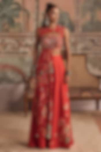 Saffron Orange Chanderi Silk Pant Set by Show Shaa at Pernia's Pop Up Shop