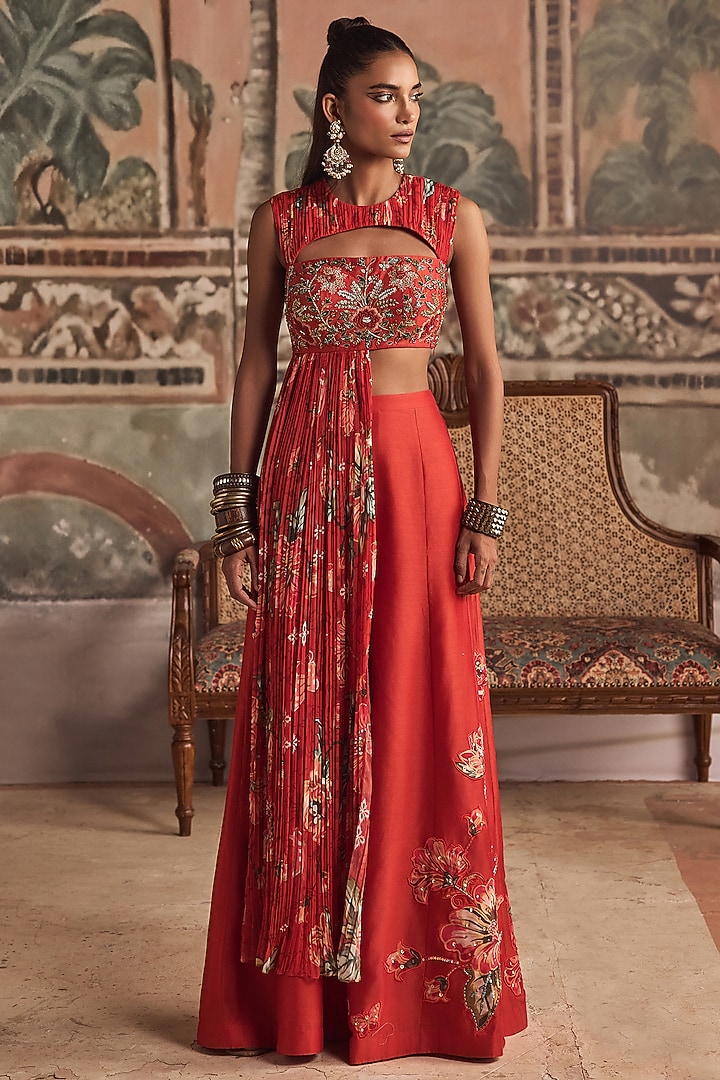 Saffron Orange Chanderi Silk Pant Set by Show Shaa at Pernia's Pop Up Shop