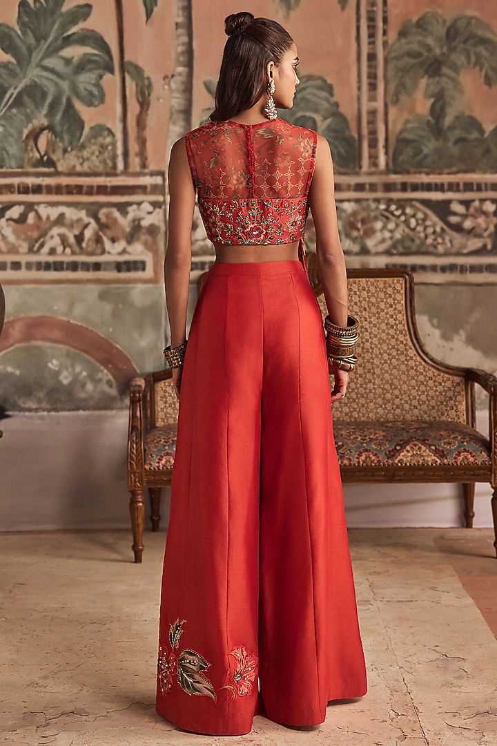 Saffron Orange Chanderi Silk Pant Set by Show Shaa at Pernia's Pop Up Shop