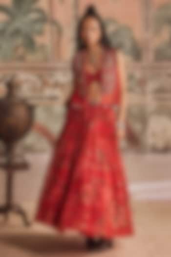 Saffron Red Net Printed Skirt Set by Show Shaa at Pernia's Pop Up Shop