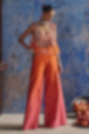 Orange Organza Hand & Machine Embroidered Jacket Set by Show Shaa at Pernia's Pop Up Shop