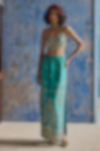 Blue Chanderi Silk Hand & Machine Skirt Set by Show Shaa at Pernia's Pop Up Shop