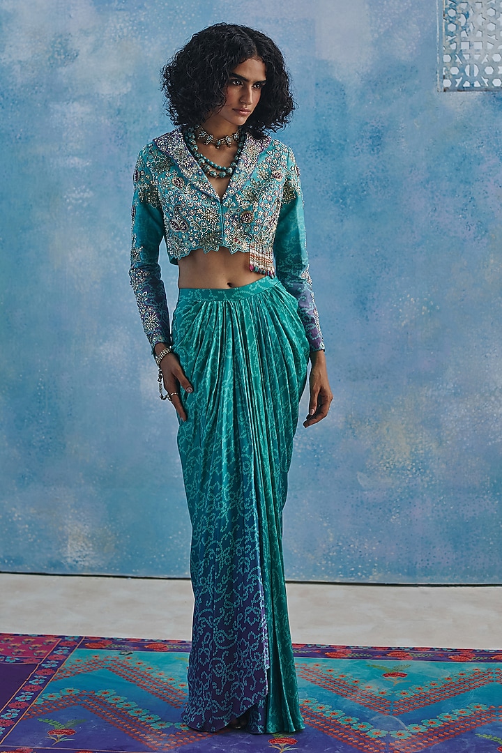 Blue Chanderi Silk Dhoti Set by Show Shaa at Pernia's Pop Up Shop