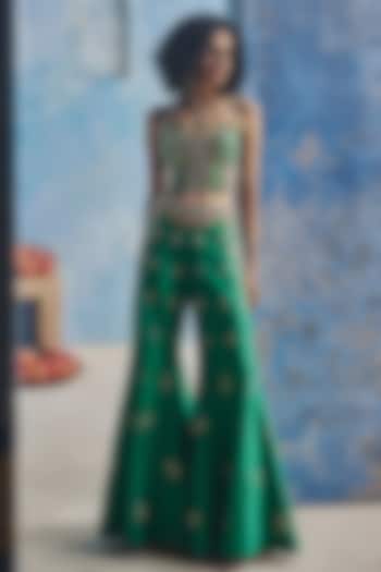 Emerald Green Chanderi Silk Hand & Machine Embroidered Co-Ord Set by Show Shaa at Pernia's Pop Up Shop