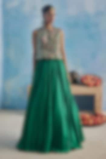 Emerald Green Satin Skirt Set by Show Shaa at Pernia's Pop Up Shop