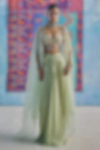 Pista Green Satin Draped Skirt Set by Show Shaa at Pernia's Pop Up Shop