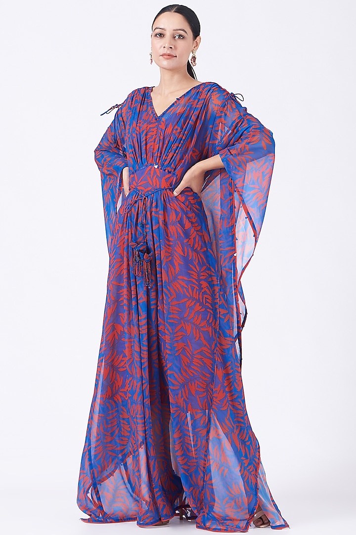 Blue Printed Kaftan With Slip Design by Show Shaa at Pernia's Pop Up ...