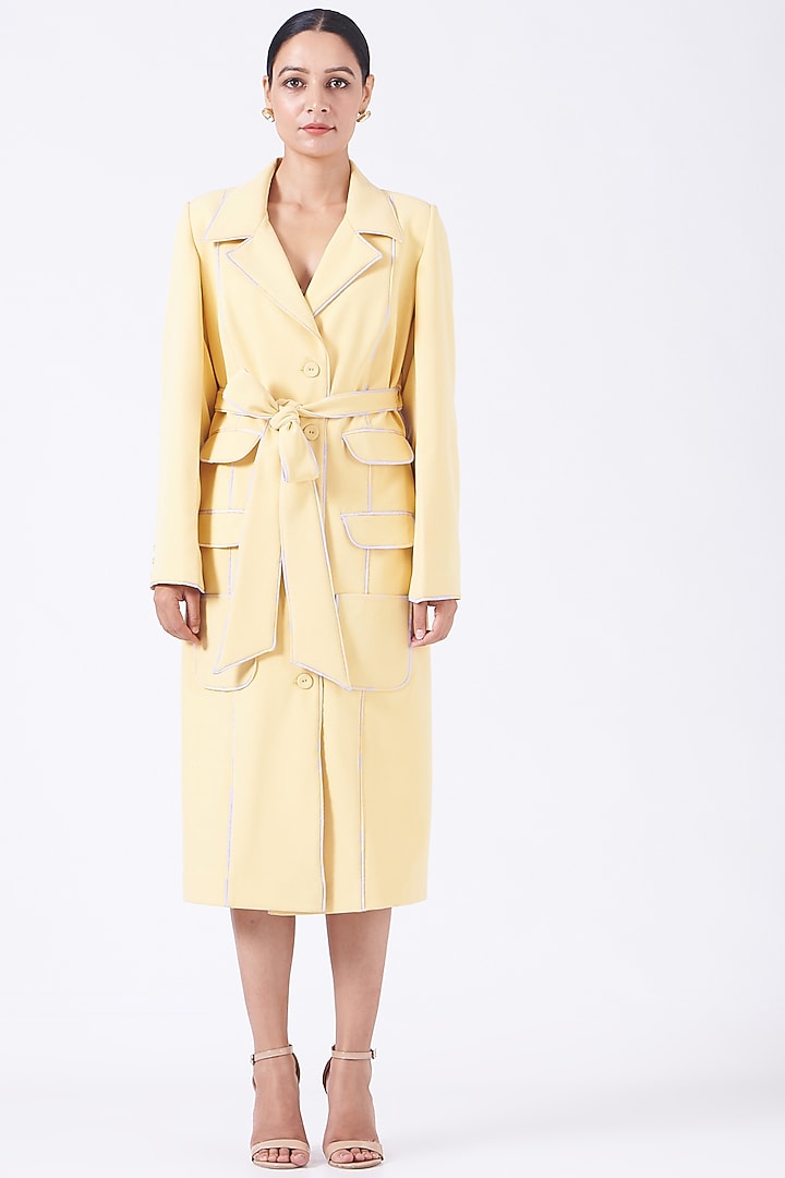 Yellow Crepe Trench Coat by Show Shaa at Pernia's Pop Up Shop