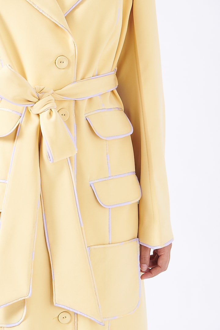 Yellow Crepe Trench Coat by Show Shaa at Pernia's Pop Up Shop