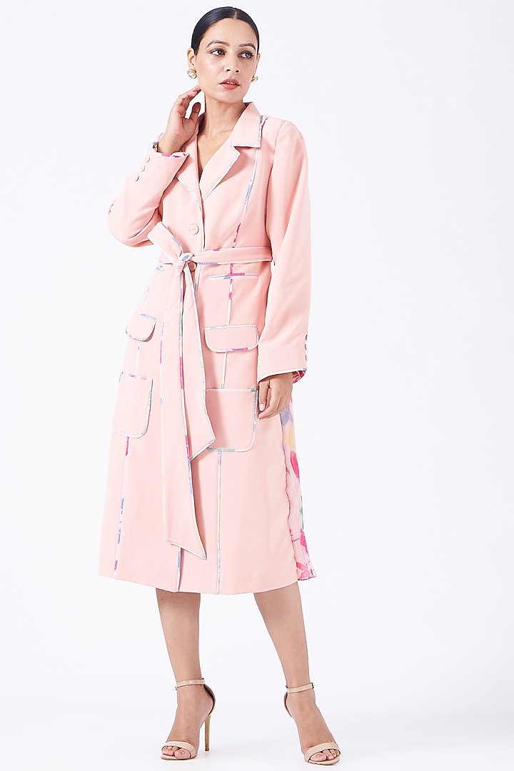 Peach Crepe Trench Coat by Show Shaa at Pernia's Pop Up Shop