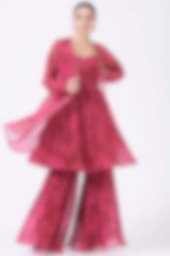 French Rose & Maroon Printed Party Wear Sharara Set by Show Shaa at Pernia's Pop Up Shop