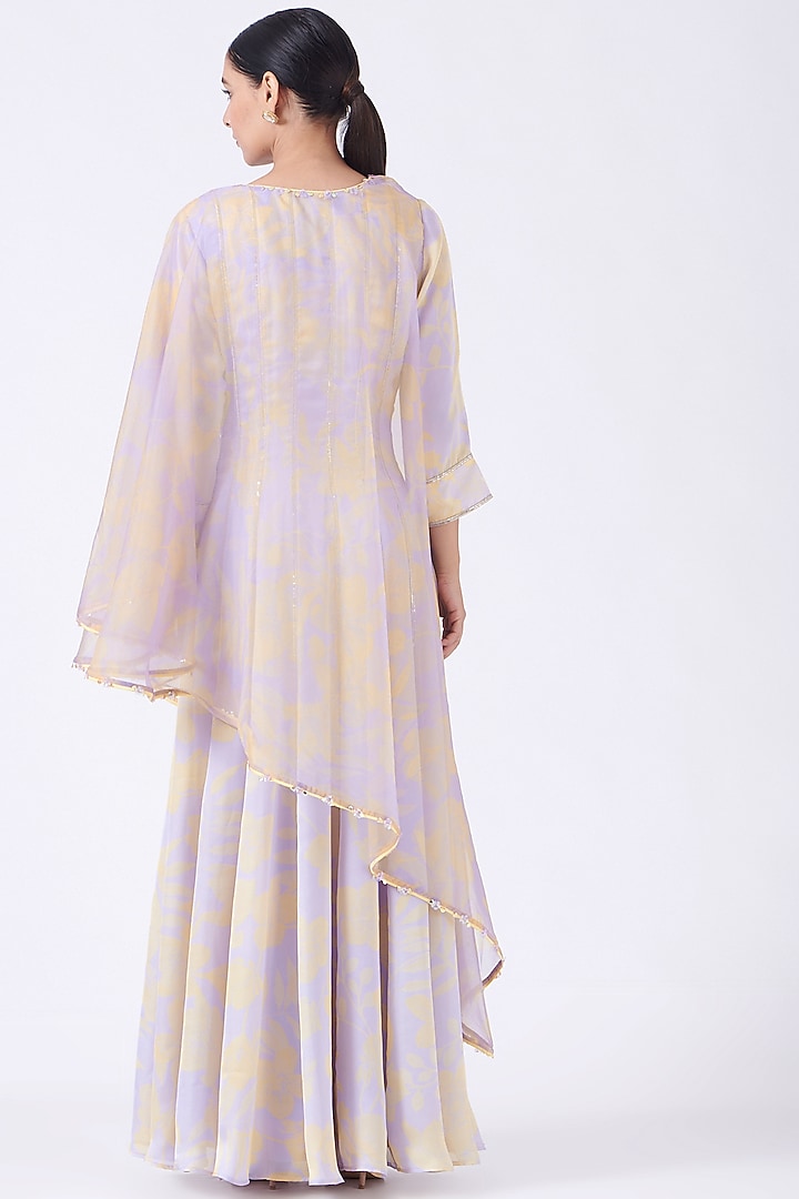 Mauve Printed Party Wear Anarkali With Attached Cape by Show Shaa at Pernia's Pop Up Shop