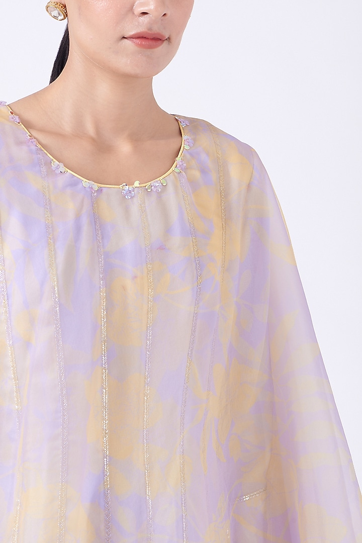 Mauve Printed Party Wear Anarkali With Attached Cape by Show Shaa at Pernia's Pop Up Shop
