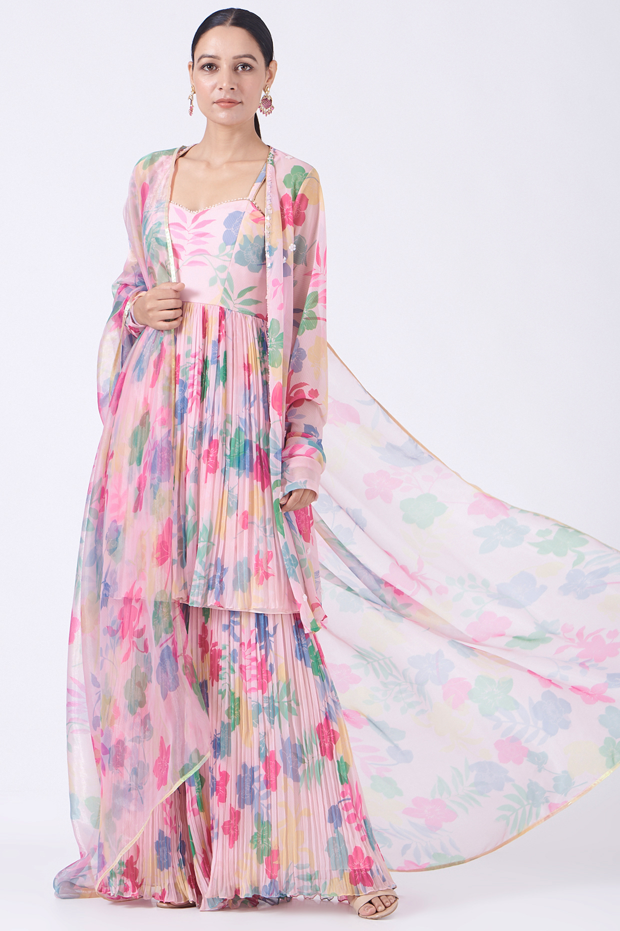 Peach Rose Printed Sharara Set by Show Shaa Diet
