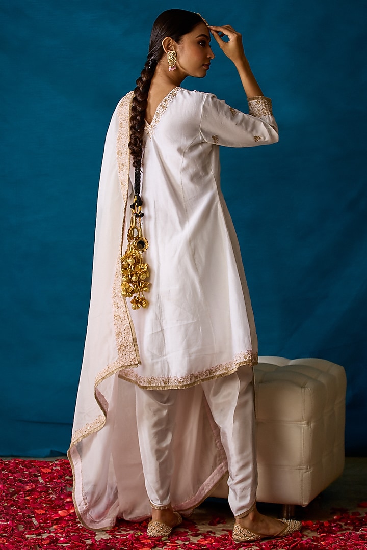 White Satin Dhoti Set by SOHA BY HARLEEN AND SONA at Pernia's Pop Up Shop