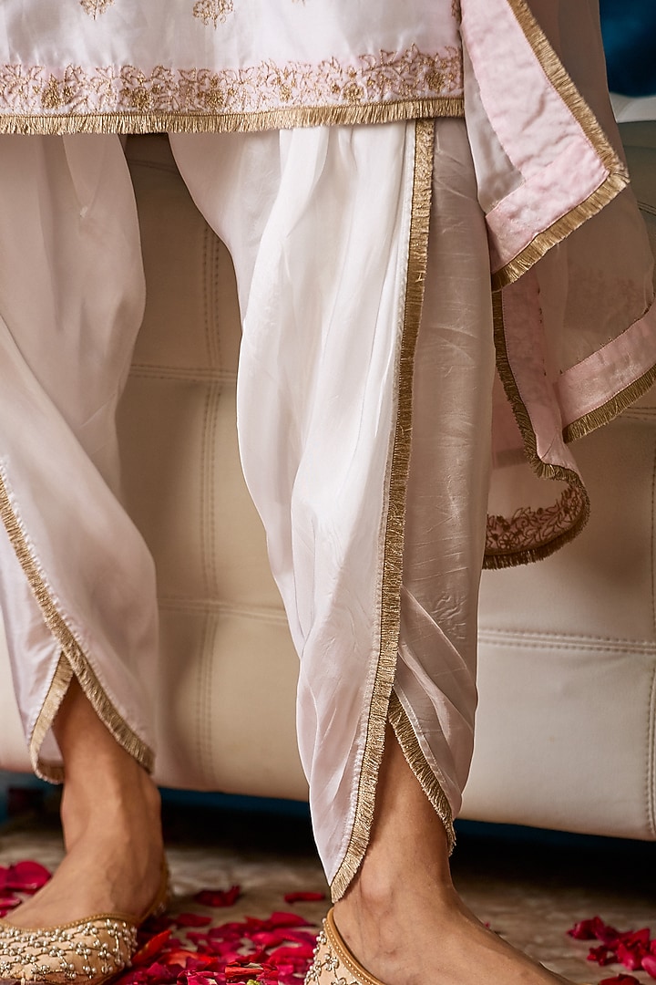 White Satin Dhoti Set by SOHA BY HARLEEN AND SONA at Pernia's Pop Up Shop