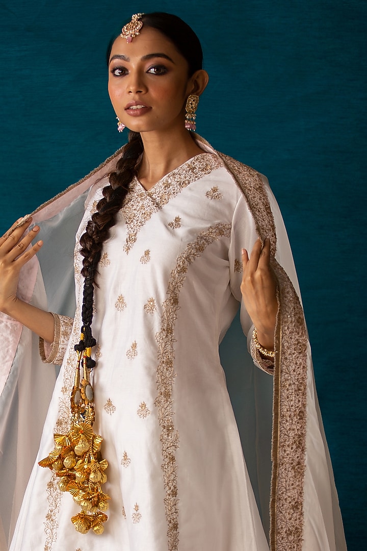 White Satin Dhoti Set by SOHA BY HARLEEN AND SONA at Pernia's Pop Up Shop