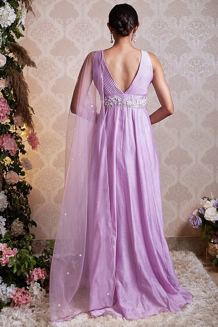 Lilac Chanderi Silk Hand Embellished Party Wear Anarkali Set by SOHA BY HARLEEN AND SONA at Pernia's Pop Up Shop