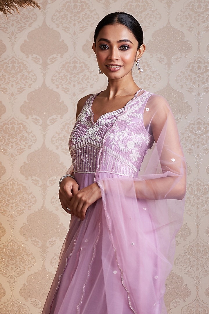 Lilac Chanderi Silk Hand Embellished Party Wear Anarkali Set by SOHA BY HARLEEN AND SONA at Pernia's Pop Up Shop