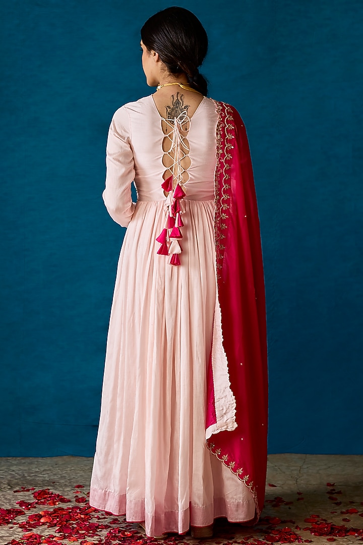 Light Pink Bemberg Silk Hand Embellished Party Wear Anarkali Set by SOHA BY HARLEEN AND SONA at Pernia's Pop Up Shop
