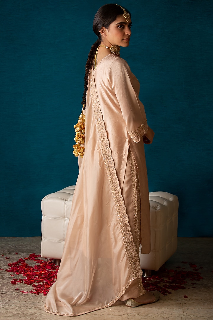 Nude Bemberg Silk Hand Embroidered Kurta Set by SOHA BY HARLEEN AND SONA at Pernia's Pop Up Shop
