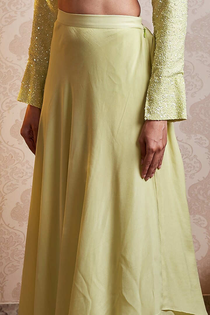 Lime Green Crepe Layered Wedding Lehenga Set by SOHA BY HARLEEN AND SONA at Pernia's Pop Up Shop