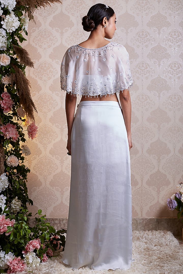 Powder Blue Satin Draped Skirt Set by SOHA BY HARLEEN AND SONA at Pernia's Pop Up Shop