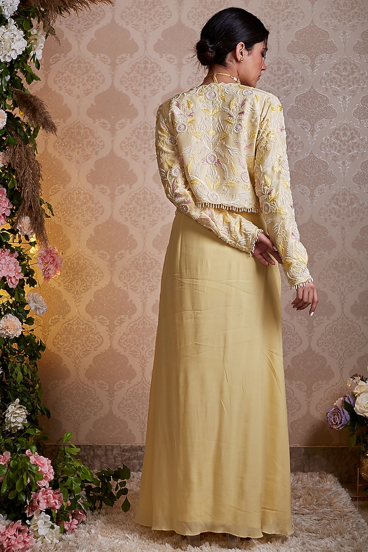 Pastel Yellow Crepe Skirt Set by SOHA BY HARLEEN AND SONA at Pernia's Pop Up Shop