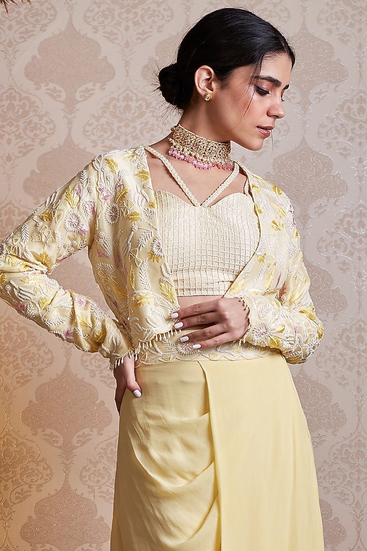 Pastel Yellow Crepe Skirt Set by SOHA BY HARLEEN AND SONA at Pernia's Pop Up Shop