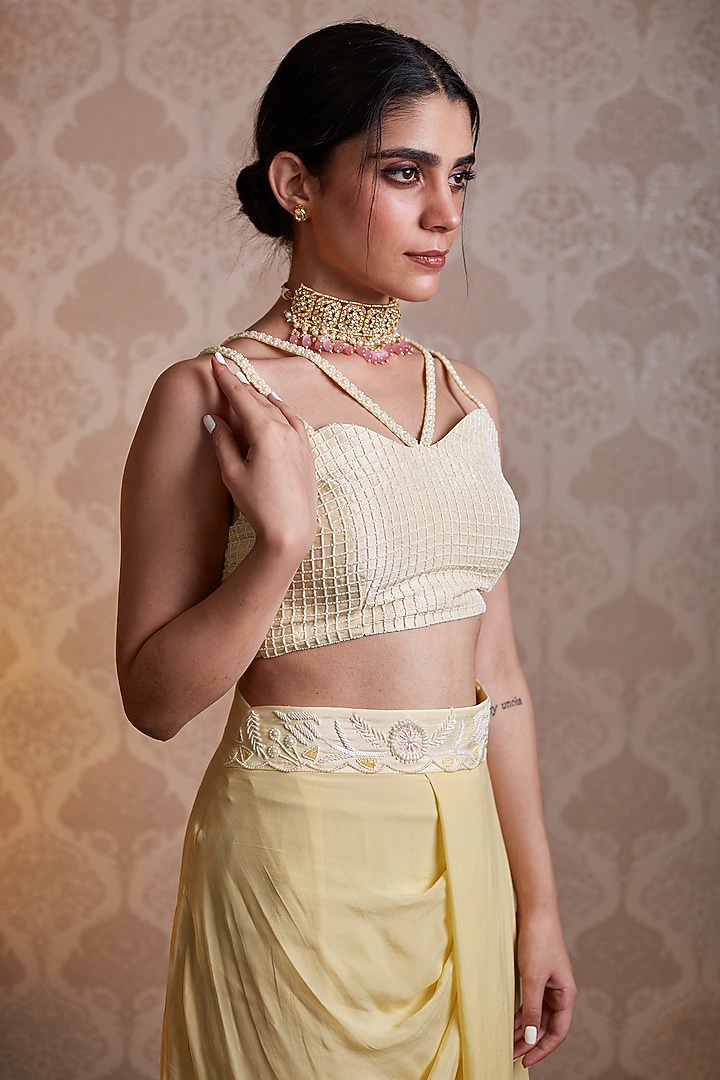 Pastel Yellow Crepe Skirt Set by SOHA BY HARLEEN AND SONA at Pernia's Pop Up Shop