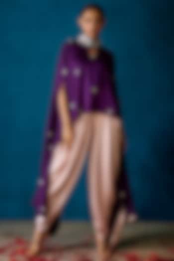 Purple Bemberg Silk Embroidered Cape Set by SOHA BY HARLEEN AND SONA