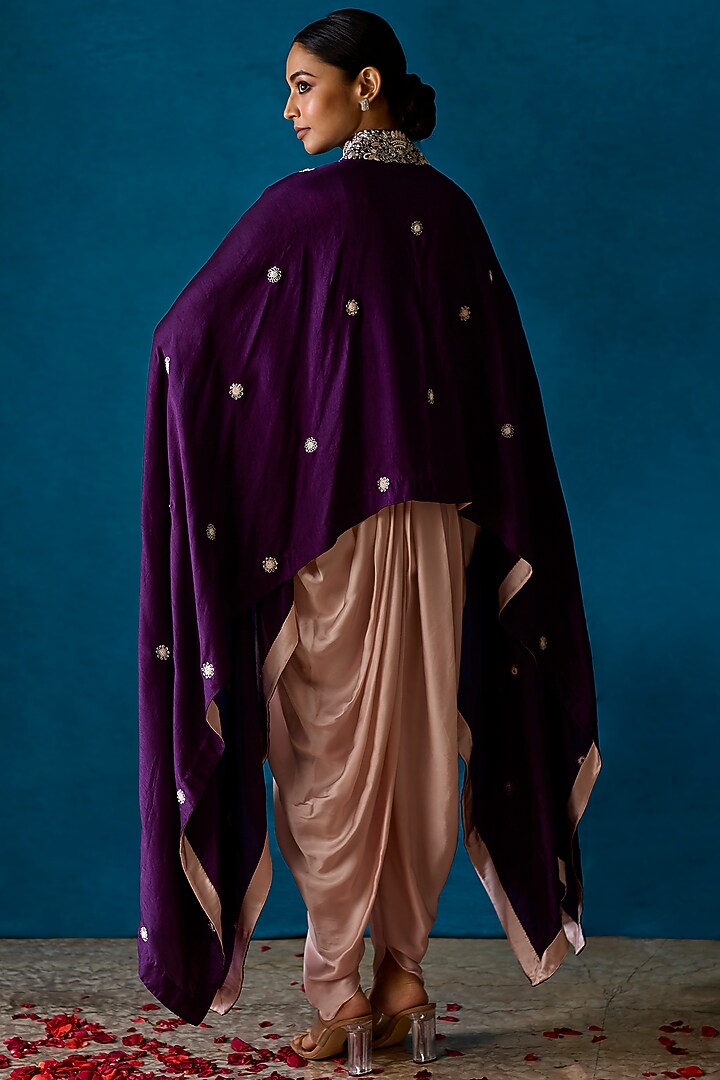 Purple Bemberg Silk Embroidered Cape Set by SOHA BY HARLEEN AND SONA at Pernia's Pop Up Shop