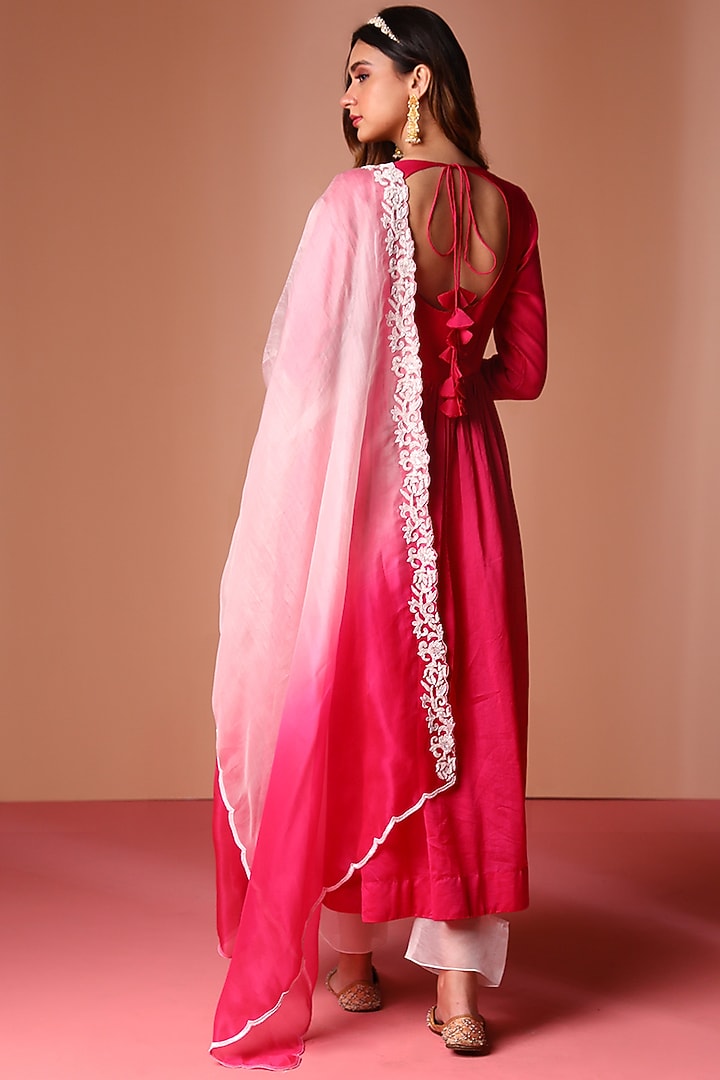 Magenta Chanderi Silk Hand Embellished Party Wear Anarkali Set by SOHA BY HARLEEN AND SONA at Pernia's Pop Up Shop