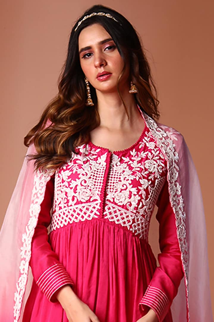 Magenta Chanderi Silk Hand Embellished Party Wear Anarkali Set by SOHA BY HARLEEN AND SONA at Pernia's Pop Up Shop