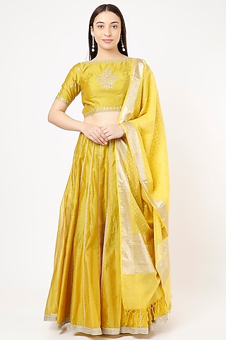 Olive Aari Embroidered Lehenga Set by Sheela Suthar