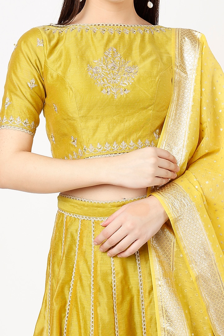 Olive Aari Embroidered Lehenga Set by Sheela Suthar at Pernia's Pop Up Shop